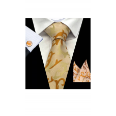 3delige set stropdas manchetknopen pochet beige bruin okergeel Fantasy